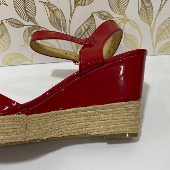 Lane Bryant Cherry Red Patent Leather Espadrille Wedge Sandals With Ankle Strap - Picture 8 of 9